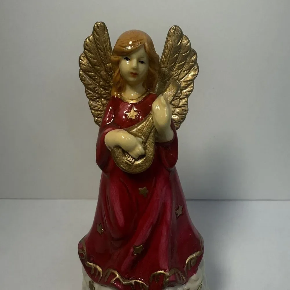 Angel w/ Mandolin Porcelain‎ Trinket Box Figurine Vintage Ring/jewelry Holder